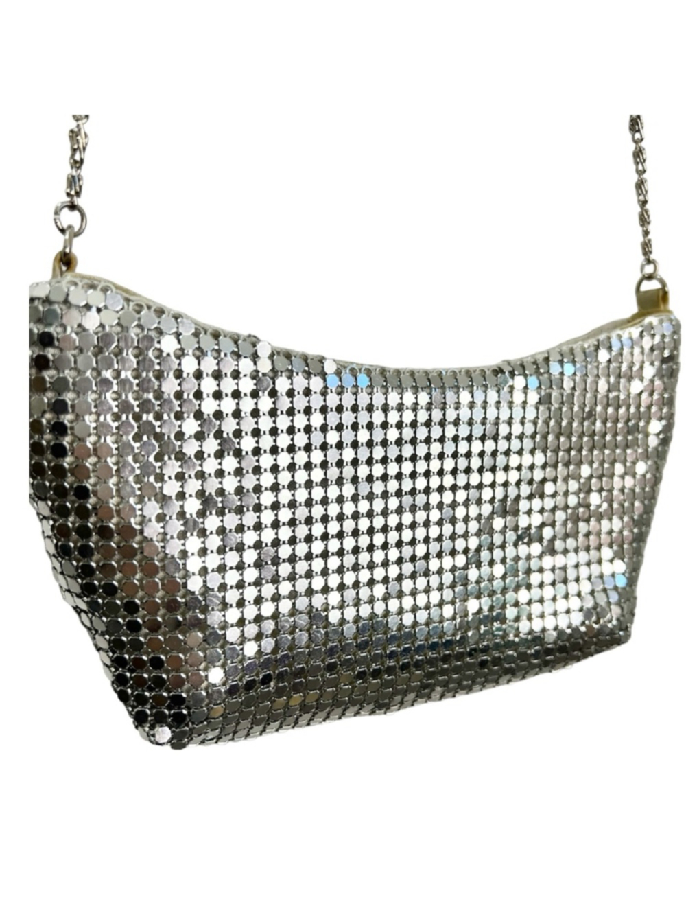 Metallic silver sequin crossbody bag shimmery evening bag